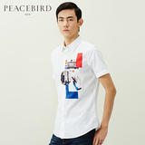 太平鸟男装 新款白色印花衬衫韩版修身时尚短袖衬衣男B1CC52808