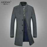 爱尔马 中长款男士羊毛呢大衣 加厚韩版中年修身风衣精品男装外套