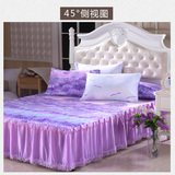包邮特价学生儿童单双人床品时尚柔肤紫色薰衣草图案印花床裙床罩