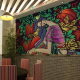 无缝大型壁画餐厅饭店装修壁纸墙纸背景墙云南少数民族风情抽象画