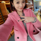 （薄款）秋冬新款羊毛呢外套女韩版修身中长款粉色呢子大衣