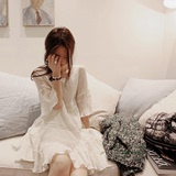 韩国代购2016夏装新款韩版明星同款小香风大码宽松甜美棉麻连衣裙