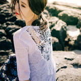 夏装新款女装韩国时尚韩版宽松显瘦钩花镂空中长款针织衫开衫披肩