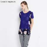 LANCY朗姿专柜正品女夏装优雅时尚修身假两件针织衫LC15301KPR002