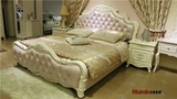 名典法式欧式古典软靠真皮床1.8米实木床卧室粉色婚床带床头柜