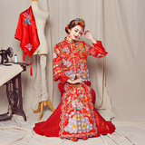 琅慕秀禾服2016新款春新娘古装礼服红色中式敬酒服长袖旗袍秀和服