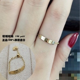 韩国正品代购进口纯14K黄金戒指 LUCK刻字 伸缩调节戒指 链条戒指