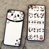 新款挂绳熊猫iPhone5s手机壳6s保护套苹果6plus磨砂软壳潮流日韩