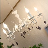 地中海白色客厅灯 欧式铁艺水晶吊灯 田园创意卧室灯餐厅灯包邮