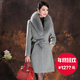 欧美高档羊绒大衣女2015冬装新款品牌大码中长款狐狸毛领毛呢外套