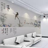 新中式背景墙花鸟墙布无缝壁纸简约个性壁布客厅墙纸电视水墨壁画