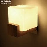 现代简约实木led卧室床头壁灯过道灯走廊玄关灯创意个性木艺壁灯