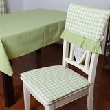 【吾家】椅子坐垫夏田园绿色椅子套格子椅垫餐椅套椅背套座垫定做