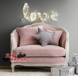 新品美式乡村单人沙发法式复古粉色布艺公主椅欧式大气别墅沙发椅