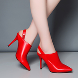 性感裸靴女秋冬季新款红色女鞋尖头细跟高跟鞋OL真皮时尚女短靴子