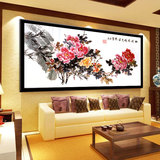 国画牡丹花客厅沙发背景挂画新中式花卉有框画餐厅装饰画花开富贵