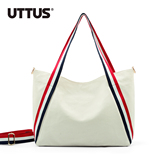 UTTUS2016新款韩版彩虹色织带帆布妈咪包单肩斜跨女大包旅行包袋