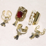 韩国进口东大门代购14K金戒指女珍珠开口复古流苏日韩食指环饰品