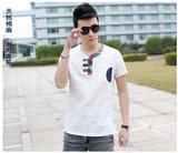 中国风唐装男短袖夏季新款亚麻衬衫青年中式棉麻t恤汉服男装2015