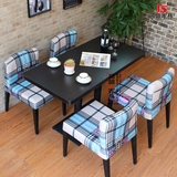 田园地中海咖啡厅餐桌椅 格子花布艺 可做拆洗奶茶甜品店桌椅组合