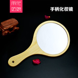 原木化妆镜便携式手柄镜子 复古木质美容梳妆镜 圆形镜方镜造型镜