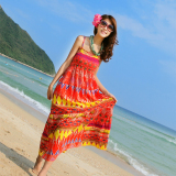 泰国民族连衣裙沙滩裙波西米亚裙显瘦长裙吊带复古长裙抹胸裙棉布