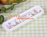 韩国进口彼得兔 便携筷子勺盒 白色塑料 无毒无味旅行收纳 小