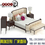 新中式实木床 现代简约单双人床 仿古宜家样板房酒店定制板式床