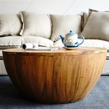 东南亚进口 设计师家具实木圆形茶几简约现代创意客厅矮桌椅组合