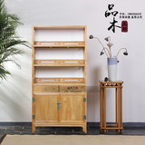 新中式家具实木原木带门储物柜免漆书架简约现代老榆木古典书柜