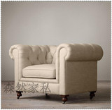 美式单人沙发美式布艺沙发加脚凳法式三人沙发美式乡村双人客厅