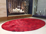 新古典现代简约客厅茶几地垫 卧室床边牛皮拼接圆形红色地毯加厚
