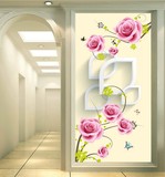 3d立体玄关壁纸 走廊过道背景墙纸客厅简约现代玫瑰花壁画