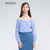 DAZZLE地素 2016夏装新品 简约舒适一字领条纹长袖衬衫 2M2C490