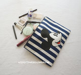 2个包邮韩蓝白条纹海军风帆布手拿包米奇图案化妆包信封包