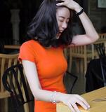 纯色t恤女夏季女装短袖上衣修身显瘦纯棉韩版紧身莫代尔橘色体恤