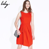 Lily2016夏新款女装商务通勤纯色无袖收腰圆领连衣裙116230C7134
