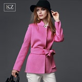 IKZ2016春装新款欧美高端大牌修身短款双面羊绒大衣女装毛呢外套