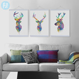 轻艺术实木挂轴创意DIY挂画 简约抽象动物水彩麋鹿头像客厅装饰画