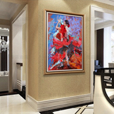 欧式手绘刀画抽象跳舞蹈人物油画现代客厅玄关过道卧室竖版装饰画
