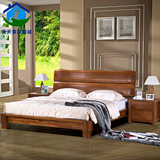 榆木床全实木床 1.8米婚床 简约现代床 1.5米储物床 中式卧室家具