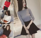 2016春季新品韩版半高领长袖针织打底衫女修身紧身黑色套头毛衣女