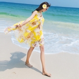 韩国夏胖mm雪纺连衣裙子海边度假必备大码吊带海滩沙滩裙女中长款