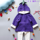 秋装婴儿小童男女童宝宝全棉茄子造型连帽套头针织毛衣外套