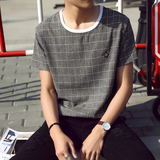 2016夏季潮男格子男士短袖T恤韩版宽松休闲体恤英伦男装半袖衣服