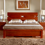 柏梦全实木床实木双人床1.8米 现代中式实木床家具胡桃木床高箱床