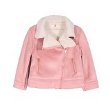 欧美女童装2016春装新简洁翻领粉色麂皮绒保暖大衣羊羔毛短外套