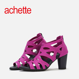 achette雅氏8GE2 春夏款纯色镂空粗跟女鞋后拉链高跟凉鞋