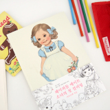 现货包邮韩国可爱女孩画册填色绘画本 儿童成人手绘卡通DIY涂色书
