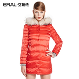 艾莱依2015新品中长款毛领羽绒服女装修身保暖连帽大衣ERAL6010C